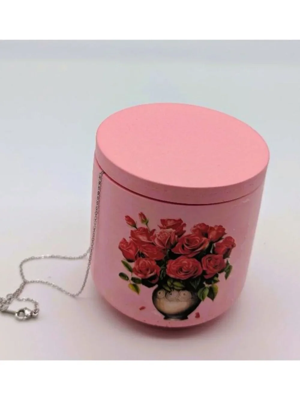 Handcrafted Eco Resin Pink Floral Lidded Trinket Jar with Roses